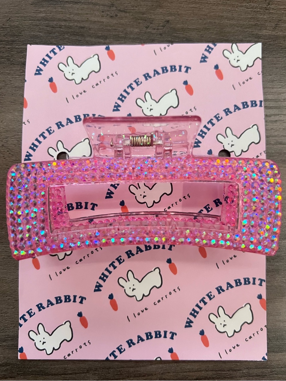 Handmade Pink Bedazzled Rectangle Claw Clip w/ Custom Packaging Y2K Kawaii